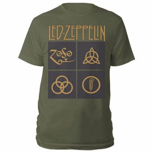 Tricou Led Zeppelin Gold Symbols in Black Square