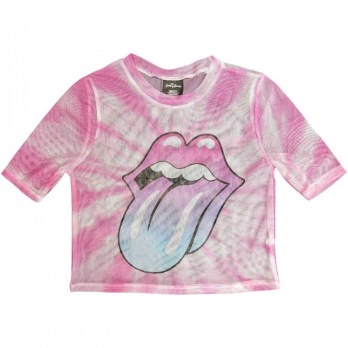 Tricou Damă Crop Top Plasă The Rolling Stones Pink Gradient Tongue